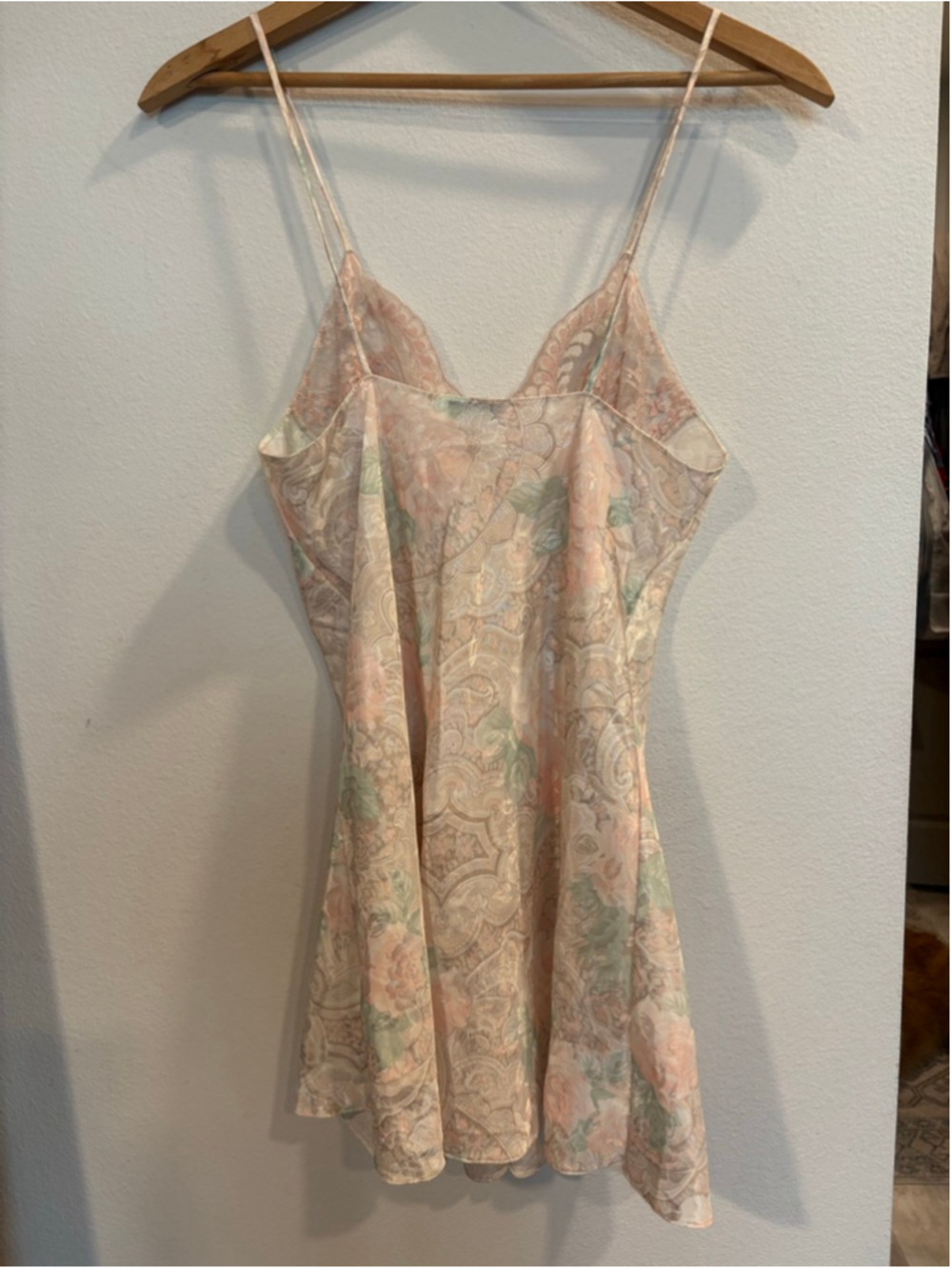 Vtg Vintage Lucie Ann II Pastel Floral Paisley Lace Satin Slip Dress - Picture 5 of 5